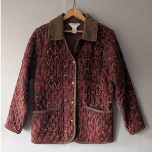 Orvis Quilted Paisley Barn Chore Jacket Women's Small Corduroy Collar Snap Front